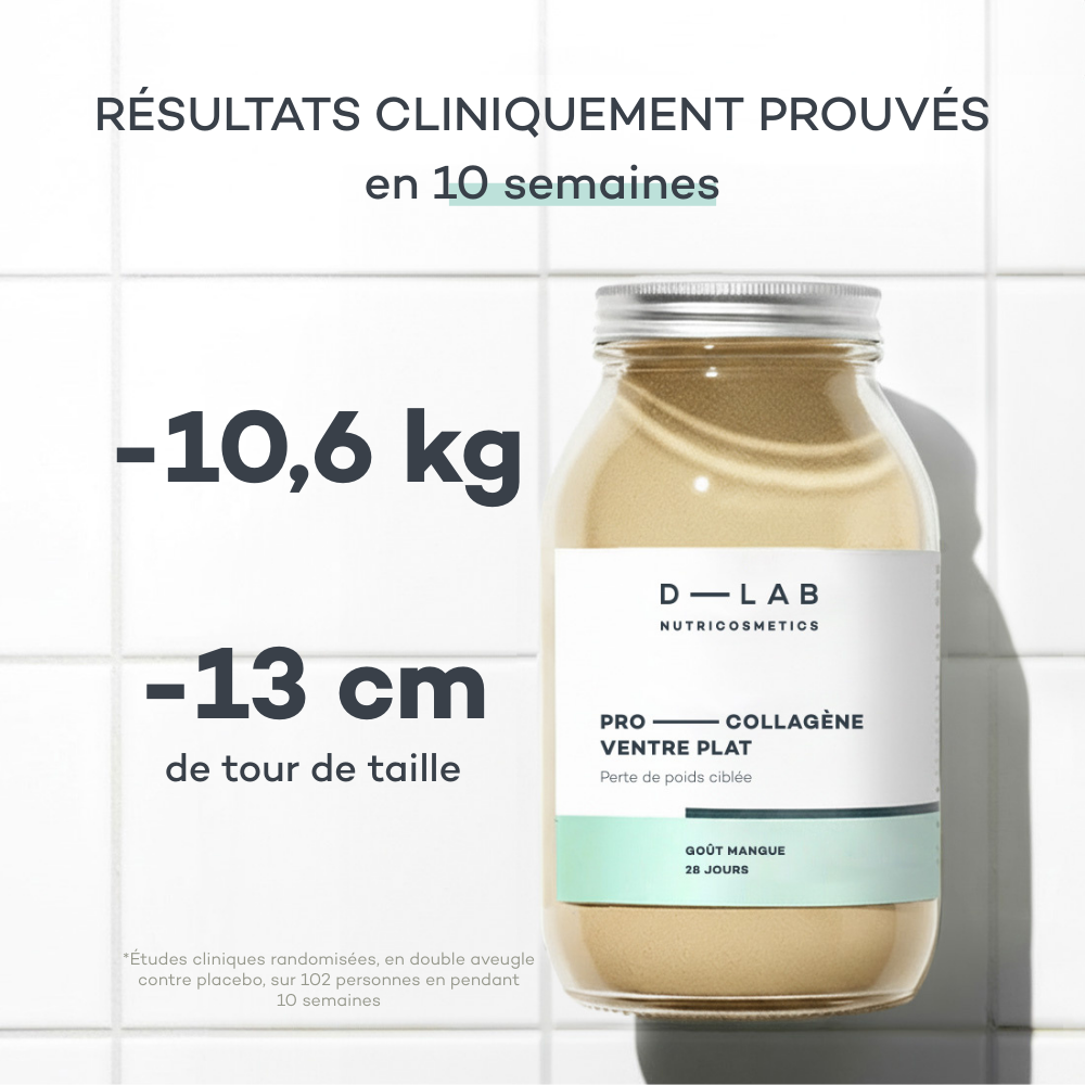 Résultats cliniques de la Routine Découverte Minceur D-LAB en sticks, étude sur la mangue africaine et le collagène marin